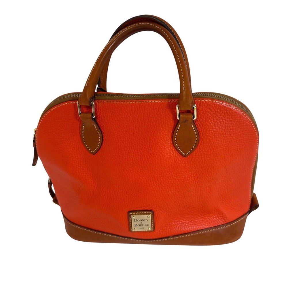 Dooney & Bourke Pebble Grain Domed Satchel Orange Tan Leather Handbag